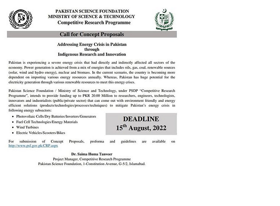 Opportunity-Pakistan Science Foundation- Competitive Research Grant_2022