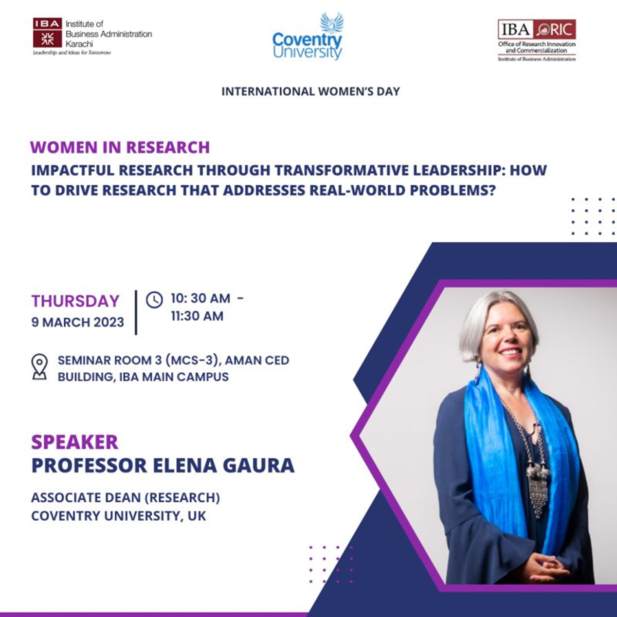 (Coventry University) Professor Elena Gaura for a talk on impactful research through transformative leadership