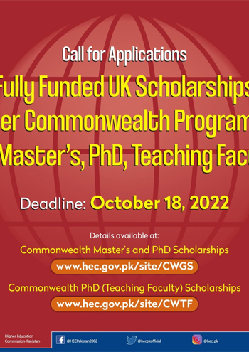 Commonwealth Scholarships in UK - for PhD and Teaching Faculty